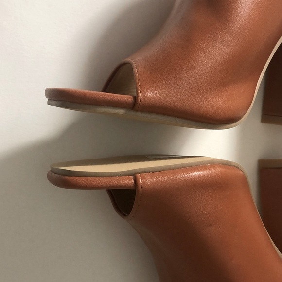 ✨NWOT✨ 4” Brown Leather Chunky Block Open Toe - Picture 4 of 9